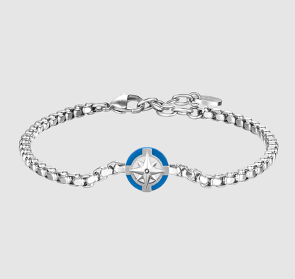 Bracciale Luca Barra Uomo Acciaio Centrale Ancora Cromata Blu _BA1832