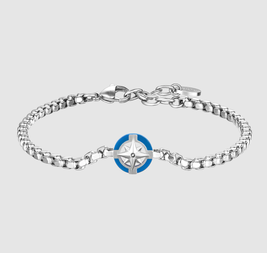 Bracciale Luca Barra Uomo Acciaio Centrale Ancora Cromata Blu _BA1832