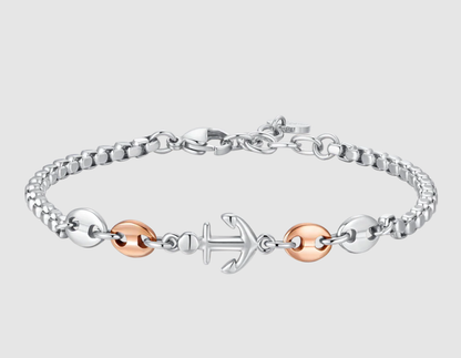 Bracciale Luca Barra Uomo Acciaio Centrale Ancora Elementi IP Rosa _BA1877