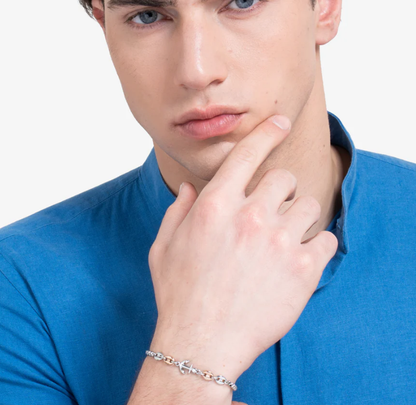 Bracciale Luca Barra Uomo Acciaio Centrale Ancora Elementi IP Rosa _BA1877