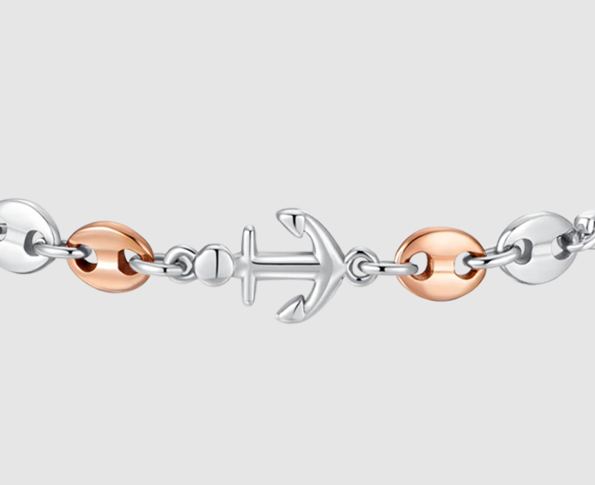 Bracciale Luca Barra Uomo Acciaio Centrale Ancora Elementi IP Rosa _BA1877