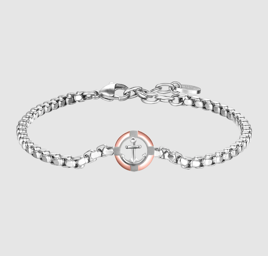 Bracciale Luca Barra Uomo Acciaio Centrale Ancora Rosa Gold _BA1830