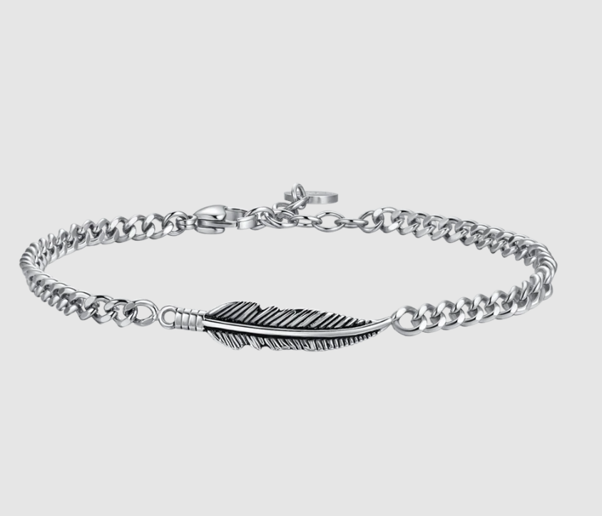 Luca Barra Herren-Armband aus Stahl mit zentraler Feder _BA1879 