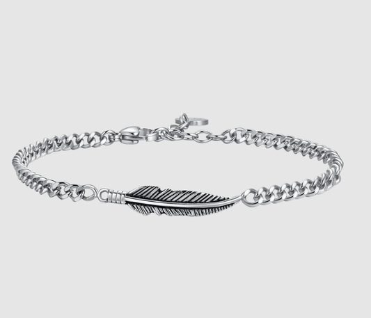 Bracciale Luca Barra Uomo Acciaio Centrale Piuma _BA1879