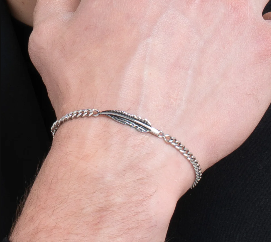 Luca Barra Herren-Armband aus Stahl mit zentraler Feder _BA1879 