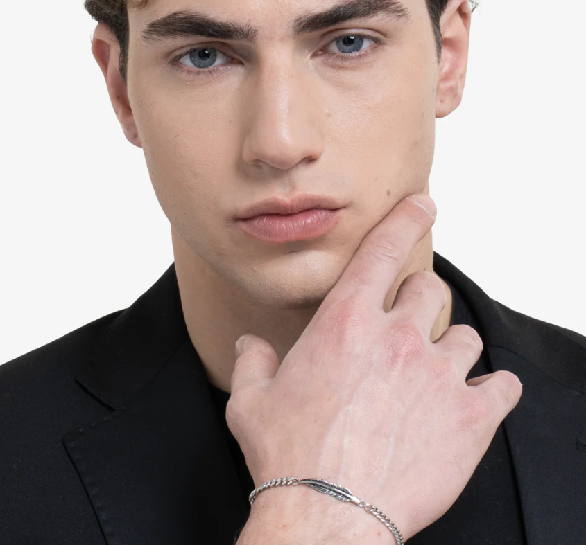 Luca Barra Herren-Armband aus Stahl mit zentraler Feder _BA1879 