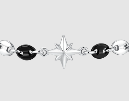 Bracciale Luca Barra Uomo Acciaio Centrale Rosa dei Venti ed Elementi  Neri _BA1873