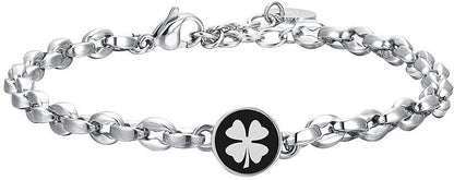 Bracciale Luca Barra Uomo Acciaio Centrale Smaltato Nero Quadrifoglio _BA1825