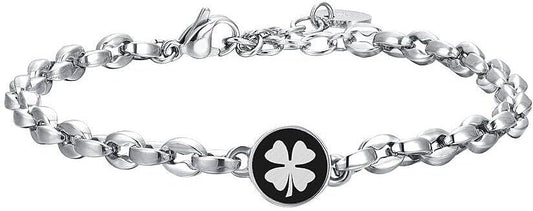 Bracciale Luca Barra Uomo Acciaio Centrale Smaltato Nero Quadrifoglio _BA1825