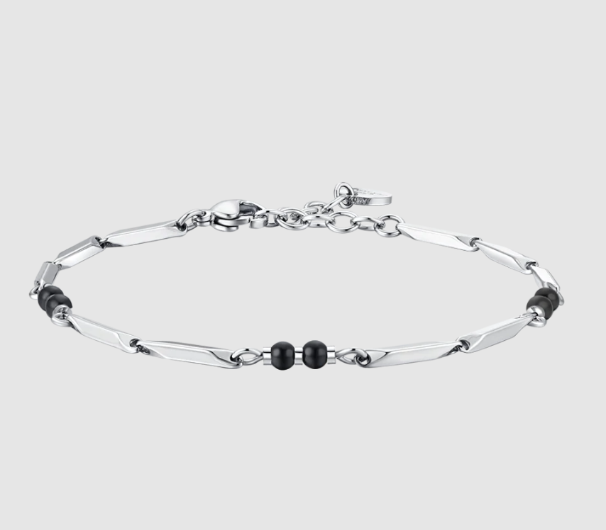 Luca Barra Herren-Armband aus Stahl mit schwarzen Achatsteinen _BA1869 