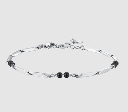 Luca Barra Herren-Armband aus Stahl mit schwarzen Achatsteinen _BA1869 