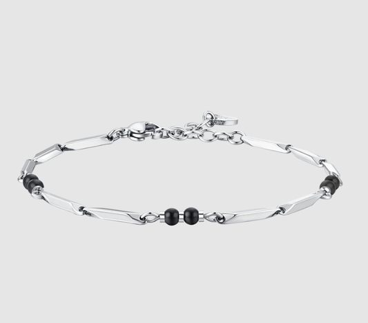 Bracciale Luca Barra Uomo Acciaio Con Pietre Agata Nere _BA1869