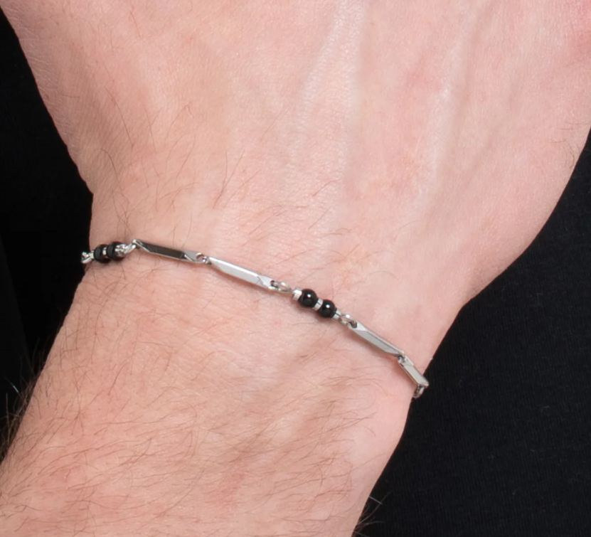Luca Barra Herren-Armband aus Stahl mit schwarzen Achatsteinen _BA1869 