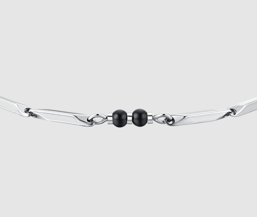 Luca Barra Herren-Armband aus Stahl mit schwarzen Achatsteinen _BA1869 