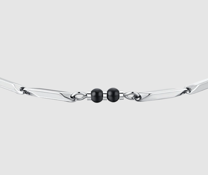 Luca Barra Herren-Armband aus Stahl mit schwarzen Achatsteinen _BA1869 