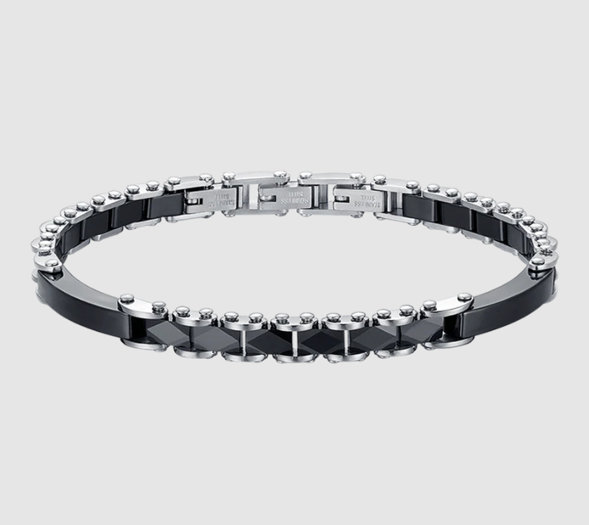 Luca Barra Herrenarmband aus Stahl und schwarzen Keramikelementen _BA1127 