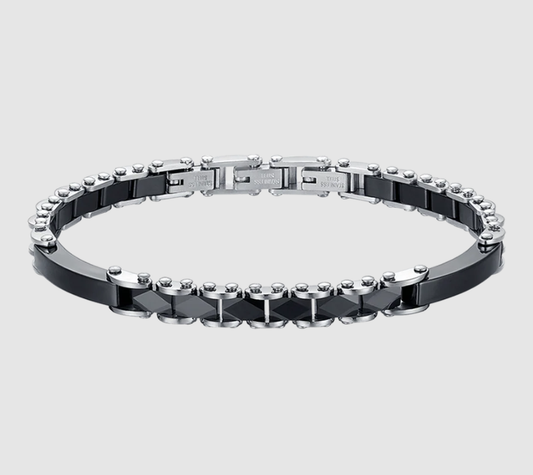 Bracciale Luca Barra Uomo Acciaio Elementi Ceramica Nera _BA1127