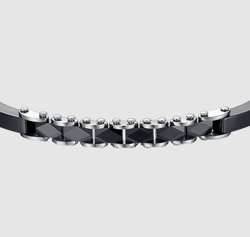 Luca Barra Herrenarmband aus Stahl und schwarzen Keramikelementen _BA1127 