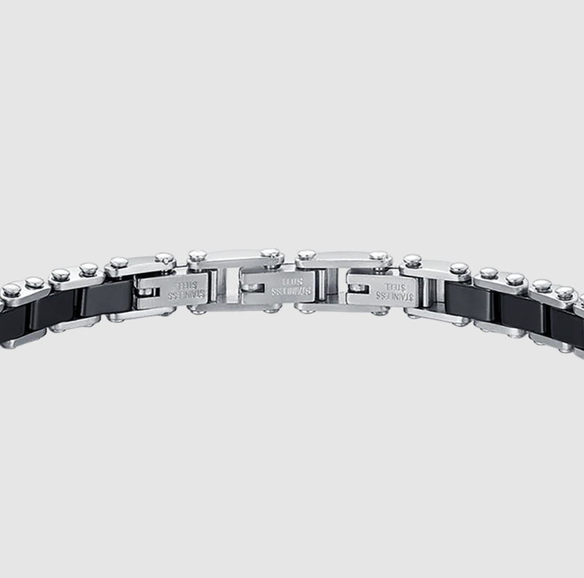 Luca Barra Herrenarmband aus Stahl und schwarzen Keramikelementen _BA1127 