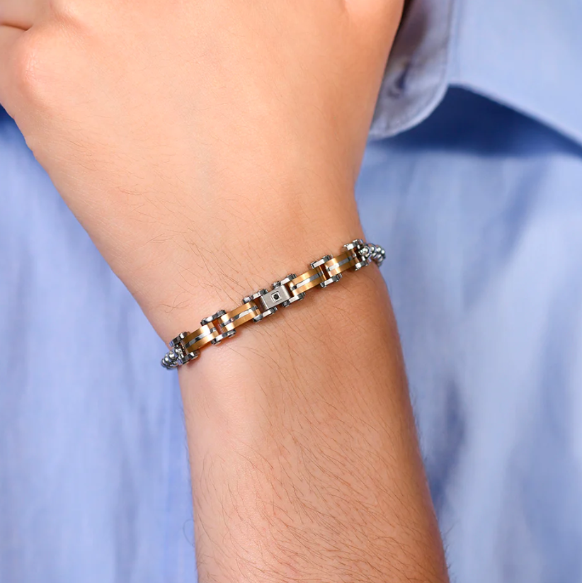 Bracciale Luca Barra Uomo Acciaio Elementi IP Gold _BA1773