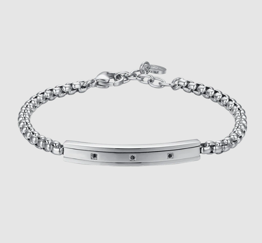 Bracciale Luca Barra Uomo Acciaio Elemento cristallo Cristalli Neri _BA1676