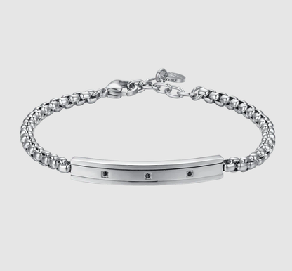 Bracciale Luca Barra Uomo Acciaio Elemento cristallo Cristalli Neri _BA1676