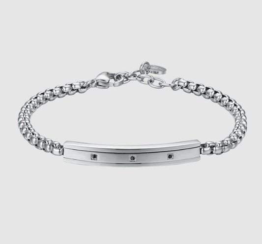 Bracciale Luca Barra Uomo Acciaio Elemento cristallo Cristalli Neri _BA1676