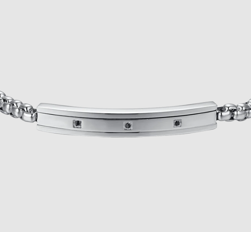 Bracciale Luca Barra Uomo Acciaio Elemento cristallo Cristalli Neri _BA1676