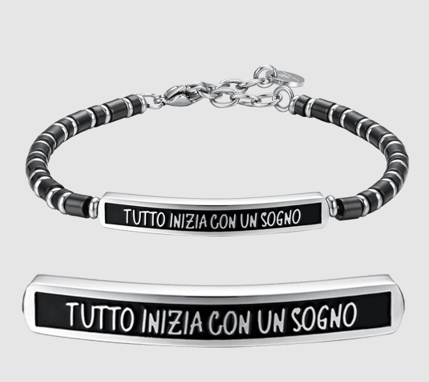 Bracciale Luca Barra Uomo Acciaio IP Nero Tutto Inizia Con Un Sogno _BA1656