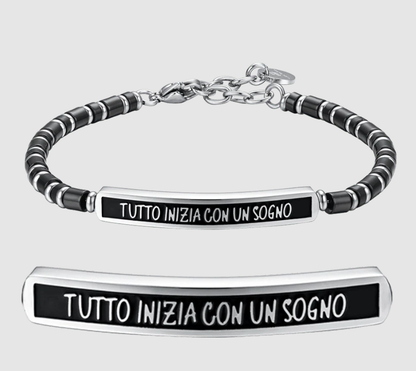 Bracciale Luca Barra Uomo Acciaio IP Nero Tutto Inizia Con Un Sogno _BA1656