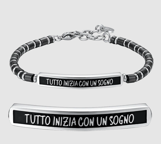 Bracciale Luca Barra Uomo Acciaio IP Nero Tutto Inizia Con Un Sogno _BA1656