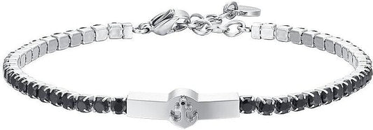 Bracciale Luca Barra Uomo Acciaio Modello Tennis Zirconi Neri Ancora _BA1811