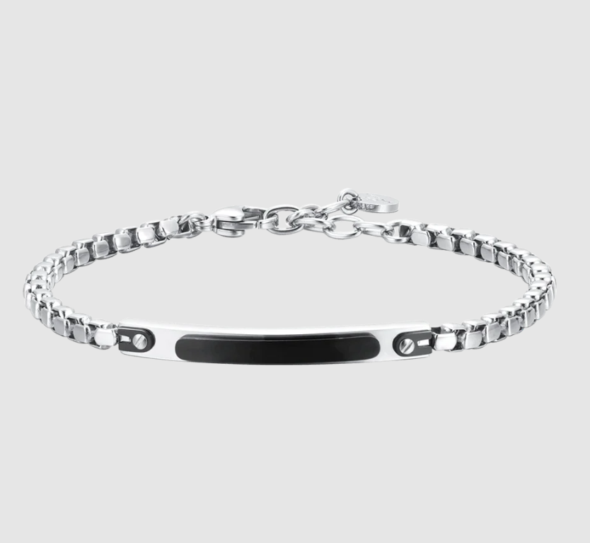 Bracciale Luca Barra Uomo Acciaio Boule Elementi Effetto Vintage _BA1861