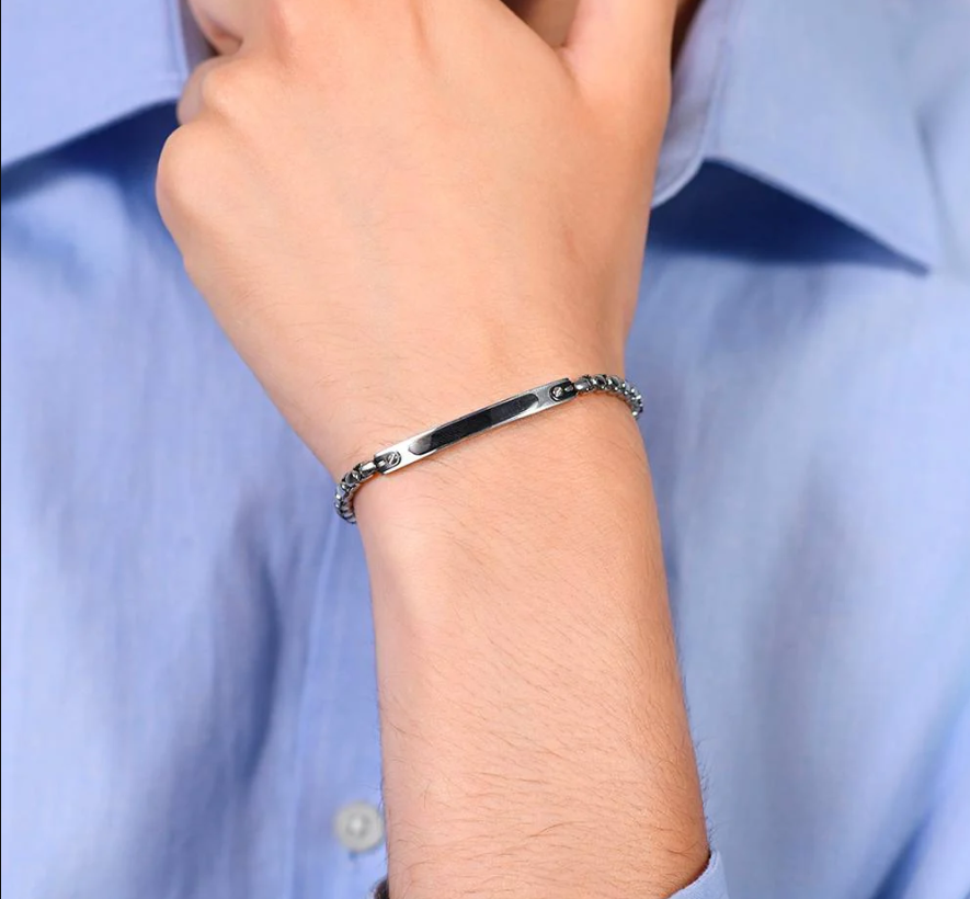 Bracciale Luca Barra Uomo Acciaio Boule Elementi Effetto Vintage _BA1861