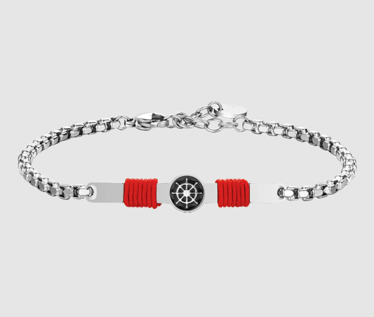 Bracciale Luca Barra Uomo Acciaio Piastrina Centrale con Ancora e Corda Rossa _BA1844