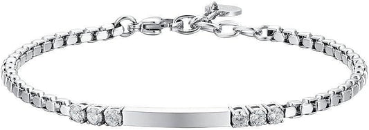 Bracciale Luca Barra Uomo Acciaio Piastrina e Zirconi Bianchi _BA1807