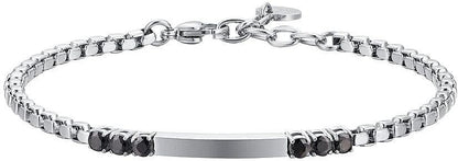 Bracciale Luca Barra Uomo Acciaio Piastrina e Zirconi Neri _BA1808