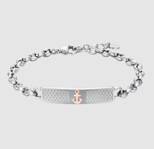 Bracciale Luca Barra Uomo Acciaio Silver Ancora IP Rosa _BA1721