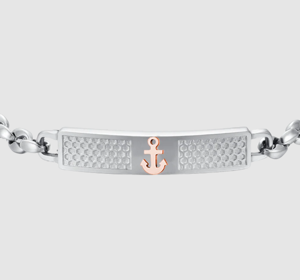Bracciale Luca Barra Uomo Acciaio Silver Ancora IP Rosa _BA1721