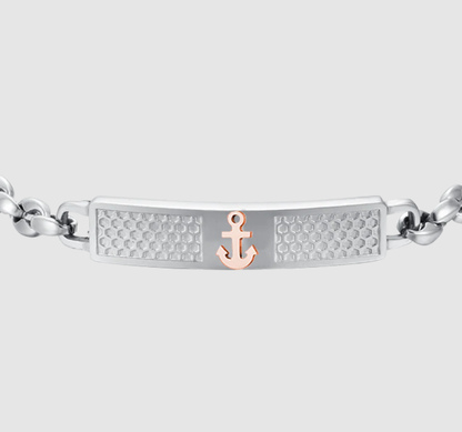 Bracciale Luca Barra Uomo Acciaio Silver Ancora IP Rosa _BA1721