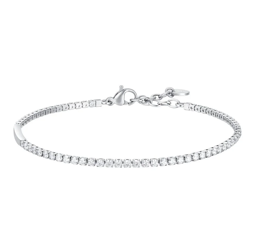 Bracciale Luca Barra Uomo Acciaio Tennis Zirconi Bianchi _BA1884