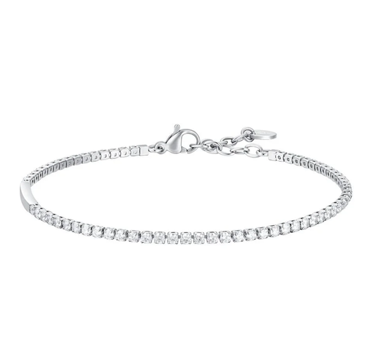 Bracciale Luca Barra Uomo Acciaio Tennis Zirconi Bianchi _BA1884