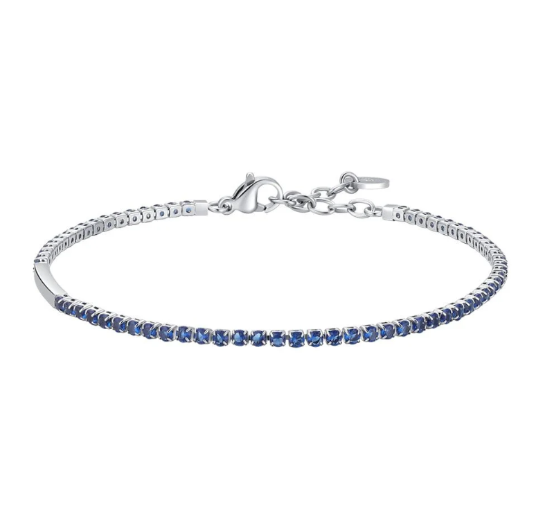 Bracciale Luca Barra Uomo Acciaio Modello tennis Zirconi Blu _BA1885