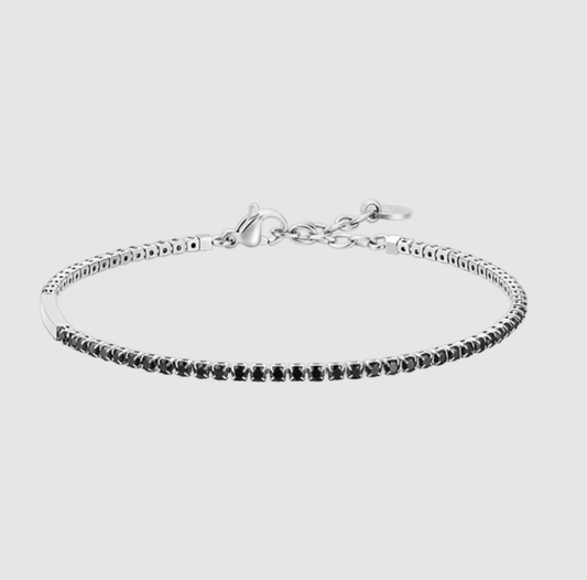 Bracciale Luca Barra Uomo Acciaio Modello tennis Zirconi Neri _BA1886