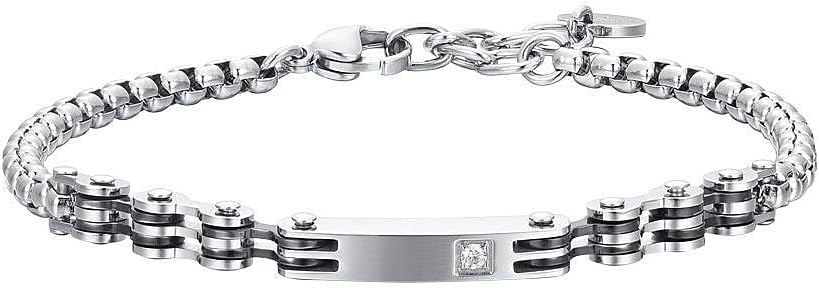 Luca Barra Herren-Armband aus Stahl mit schwarzen Elementen und Zirkonia _BA1799 