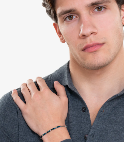 Bracciale Luca Barra Uomo Acciaio con Perline Blu _BA1836