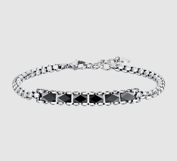 Bracciale Luca Barra Uomo Acciaio e Inserti in Ceramica Nera _BA1780