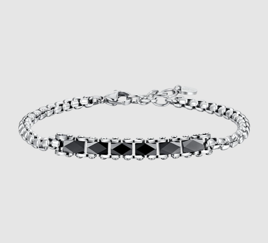 Bracciale Luca Barra Uomo Acciaio e Inserti in Ceramica Nera _BA1780