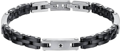Bracciale Luca barra Uomo Acciaio Argentato Inserti Ceramica Nera Cristalli _BA1646