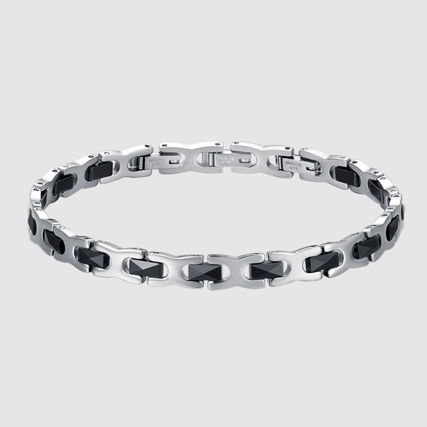Bracciale Luca barra Uomo Acciaio Argentato Inserti Ceramica Nera _BA1129